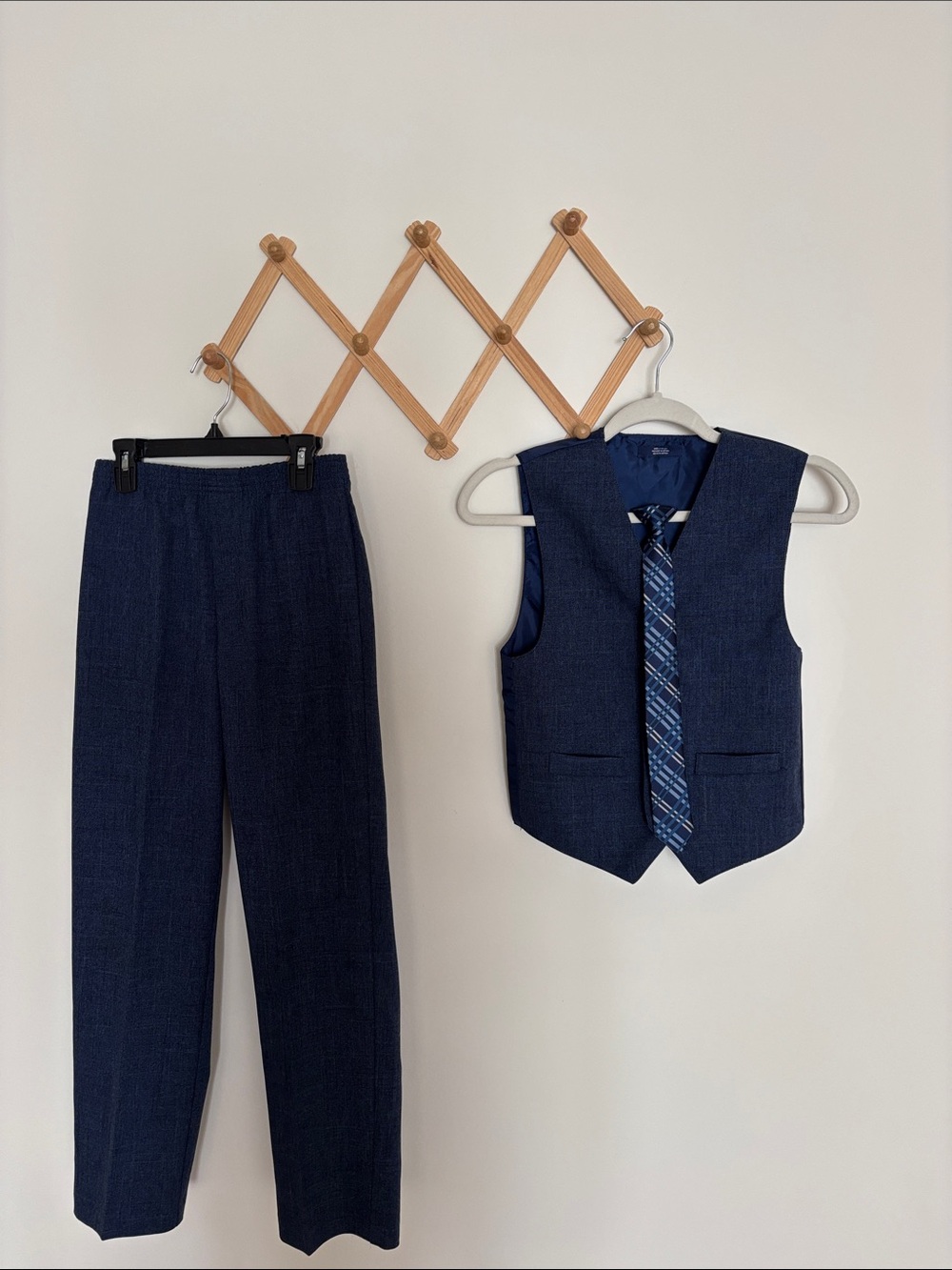 Izod Navy Blue Boys Dress Vest, Pants & Plaid Tie Matching Set